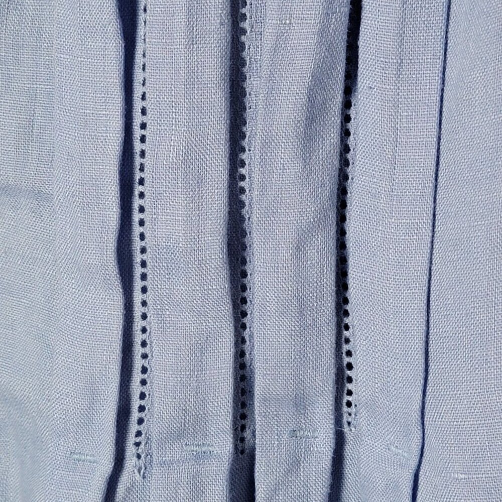 Coldwater Creek Womens Blue Linen Boho Pintuck 3/4 Sleeves Button Front Top M - Picture 7 of 10